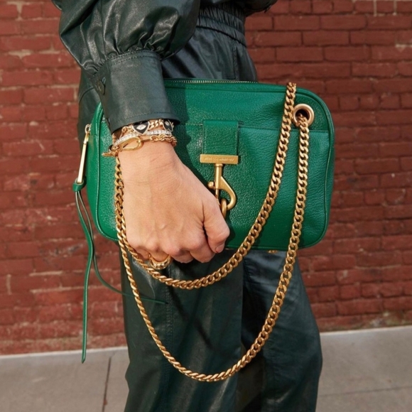 Rebecca Minkoff Lou shoulder bag green leather brushed gold hardware - Picture 2 of 10